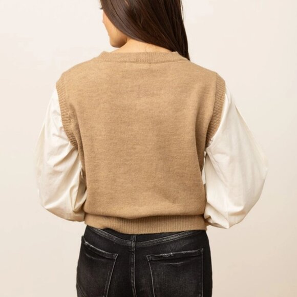 Grace & Emma - Tan Sweater Vest with Cream Sleeves - 2X - Picture 5 of 5